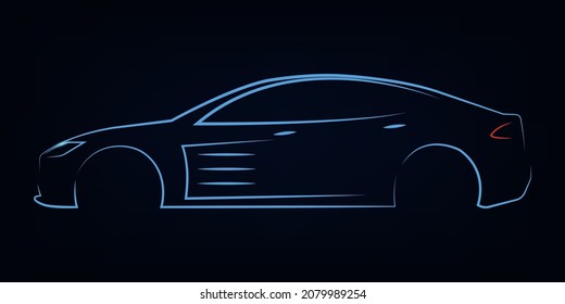 Modern aqua color light neon car silhouette. Automotive template for your banner, wallpaper, marketing advertising. ESP10