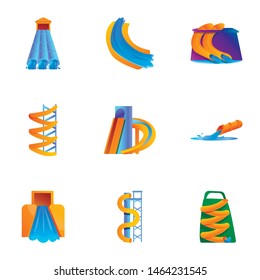 Modern aquapark icon set. Cartoon set of 9 modern aquapark vector icons for web design isolated on white background
