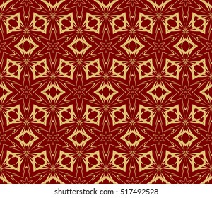 modern Arabesque. seamless flower pattern. abstract vector illustration. gold on red. for design invitation, background, wallpaper