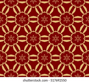 modern Arabesque. seamless flower pattern. abstract vector illustration. gold on red. for design invitation, background, wallpaper