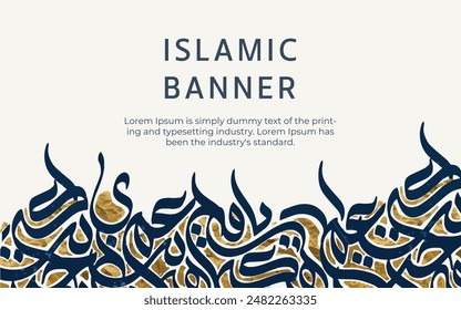 Moderne arabische Kalligraphie Islamischer Banner mit zufälligen arabischen Buchstaben Doodles, Vektorgrafik, Illustration.