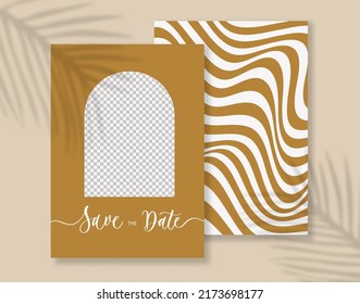Modern Arch Save the Date card with wave background and place for photo