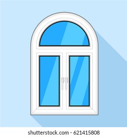 Modern arched plastic window icon. Flat illustration of modern arched plastic window vector icon for web on light blue background