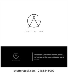 modern architect logo, initial GA or AG with pencil compass vector