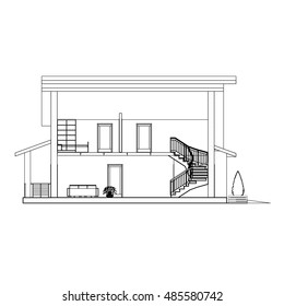 Modern architectural background. Cross-section house. Vector blueprint.