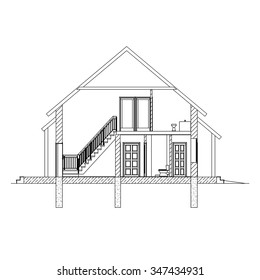 Modern architectural background. Cross-section suburban house. Vector illustration. 10 eps.