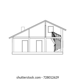 Modern architectural background. Cross-section suburban house. Vector blueprint.