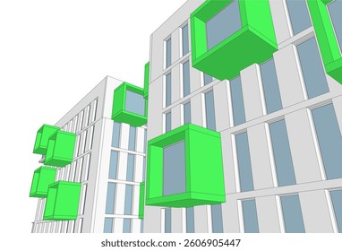 Modern architectural building 3d rendering