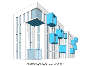 Modern architectural building 3d rendering