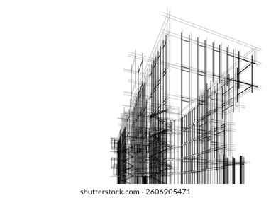 Modern architectural building 3d rendering
