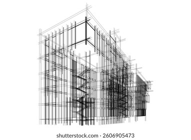 Modern architectural building 3d rendering