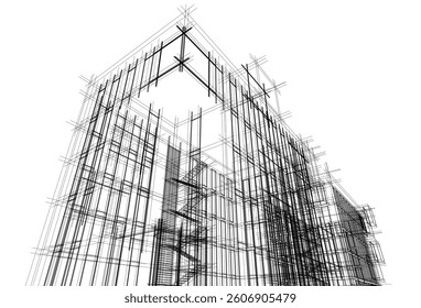 Modern architectural building 3d rendering