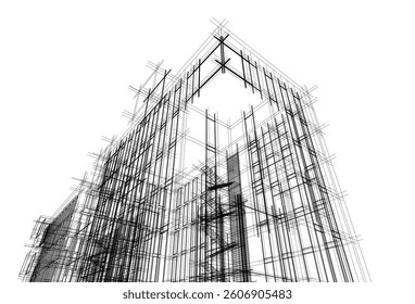 Modern architectural building 3d rendering