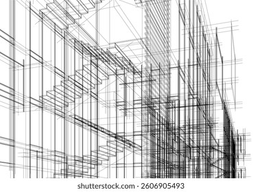 Modern architectural building 3d rendering