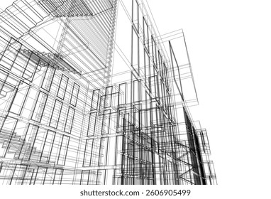Modern architectural building 3d rendering