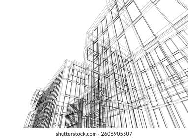 Modern architectural building 3d rendering
