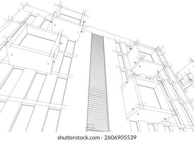 Modern architectural building 3d rendering