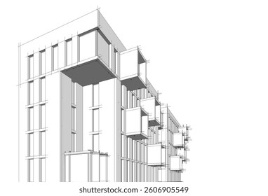 Modern architectural building 3d rendering