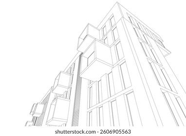 Modern architectural building 3d rendering