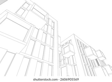 Modern architectural building 3d rendering