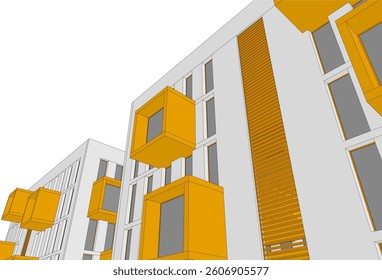 Modern architectural building 3d rendering