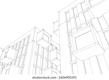 Modern architectural building 3d rendering