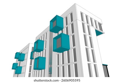 Modern architectural building 3d rendering