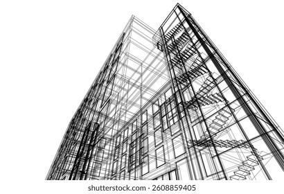Modern architectural building 3d rendering