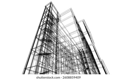 Modern architectural building 3d rendering