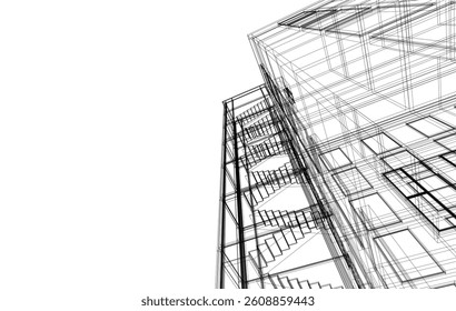 Modern architectural building 3d rendering