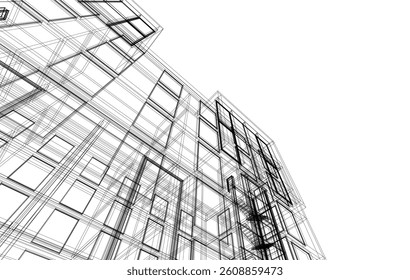 Modern architectural building 3d rendering