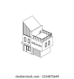 Modern Architectural Building, Blue Print or Wireframe