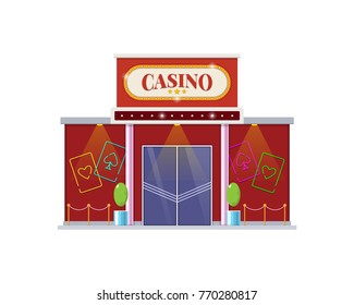 Modern architectural casino building, a gambling house for games. The building for night and day games, relaxation, growth of financial well-being, appearance of the premises. Vector illustration.