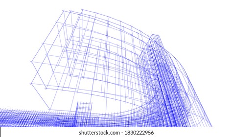 Modernes Architekturdesign-Konzept, linearer Hintergrund 3D-Ansicht