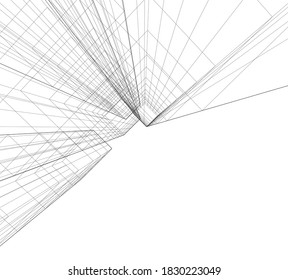 Modern architectural design concept linear background 3d view