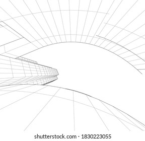 Modern architectural design concept linear background 3d view