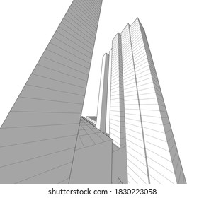 Modern architectural design concept linear background 3d view