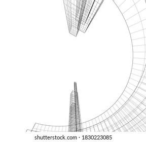 Modern architectural design concept linear background 3d view