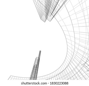 Modern architectural design concept linear background 3d view