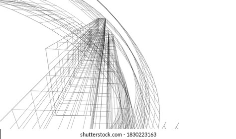 Diseño arquitectónico moderno concepto de fondo lineal vista 3d