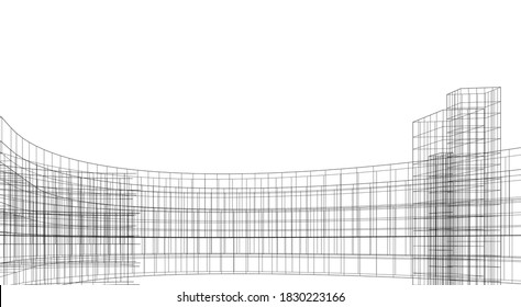 Modern architectural design concept linear background 3d view
