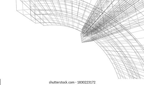 Modern architectural design concept linear background 3d view