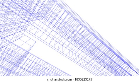 Modern architectural design concept linear background 3d view