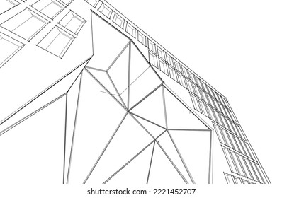 Modern architectural design linear vector 3d illustration on white backround