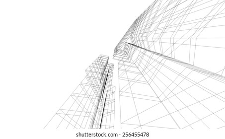 Modern architectural drawing. Architecture background. Skyscraper building