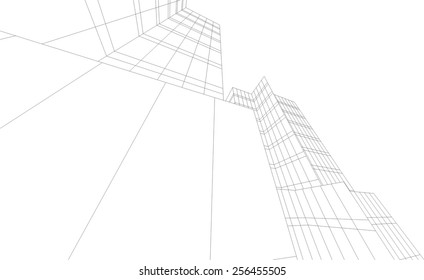Modern architectural drawing. Architecture background. Skyscraper building