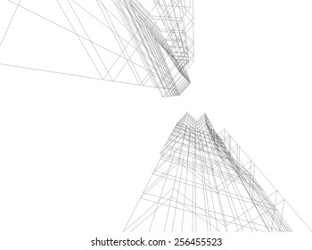 Modern architectural drawing. Architecture background. Skyscraper building