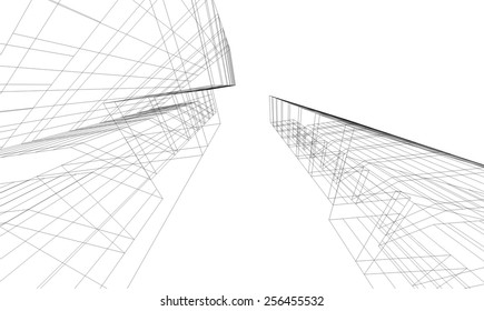 Modern architectural drawing. Architecture background. Skyscraper building