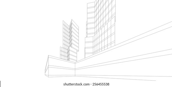 Modern architectural drawing. Architecture background. Skyscraper building