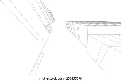 Modern architectural drawing. Architecture background. Skyscraper building